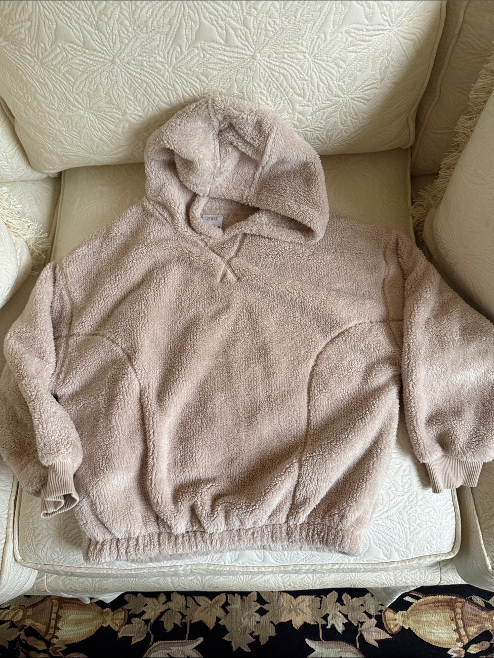 Zara Plush Hooded Sweatshirt - Light Taupe